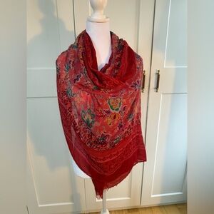 SAACHI Vibrant Red and Green Floral Scarf